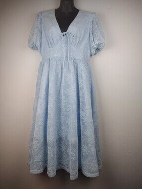 Light Blue Lace Puff-Sleeve Maxi Dress size XL
